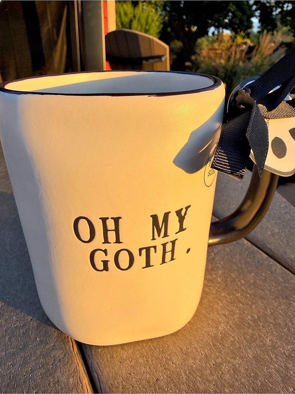 Rae Dunn "Oh My Goth" Crow Mug White & Black